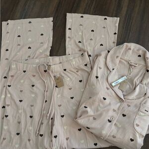 SKIMS Pink Heart Ribbed Pajama Set